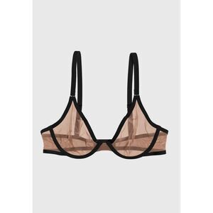 Cuup The Plunge Bra Sheer Unlined Mesh in Taupe with Contrast Black Trim 34C